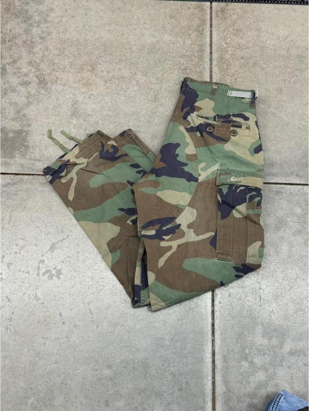 vintage woodland camo military relaxed baggy fit cargo pants size 34 x 32